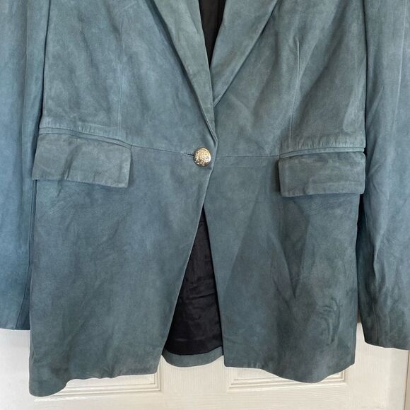VERONICA BEARD Long and Lean Lamb Leather Blazer Jacket Size 10 Blue Suede - Picture 8 of 13